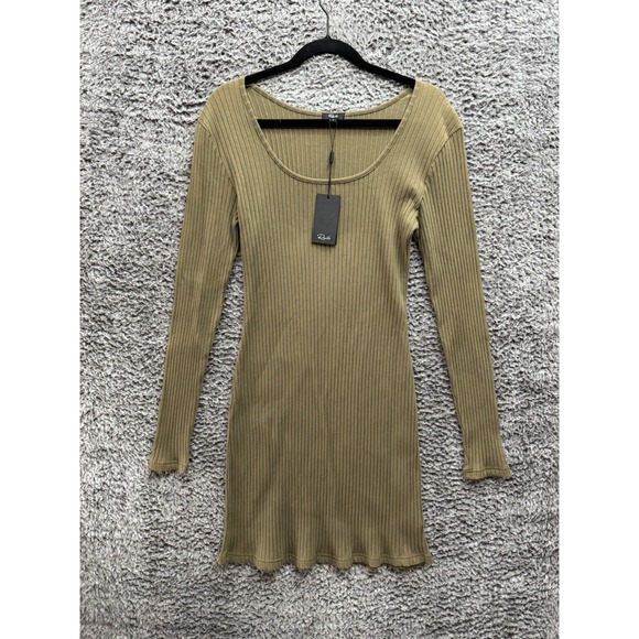 Rails Yara Women's Size L Fitted Scoop-Neck Rib-Knit Mini Dress Olive Green‎ NWT